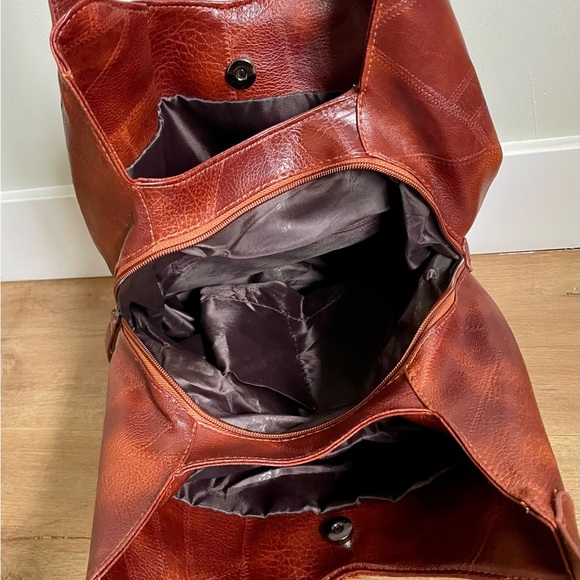 Brown Slouchy Hobo Bag Faux Leather Minimalist Shoulder Bag Soft Vegan Leather - Picture 6 of 8